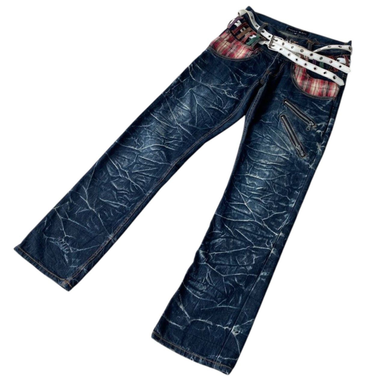 Japanese Brand Harajuku Y2K Nylaus Japan Double-Waist Belted Jean Ghostclaw Size US 29 - 1 Thumbnail