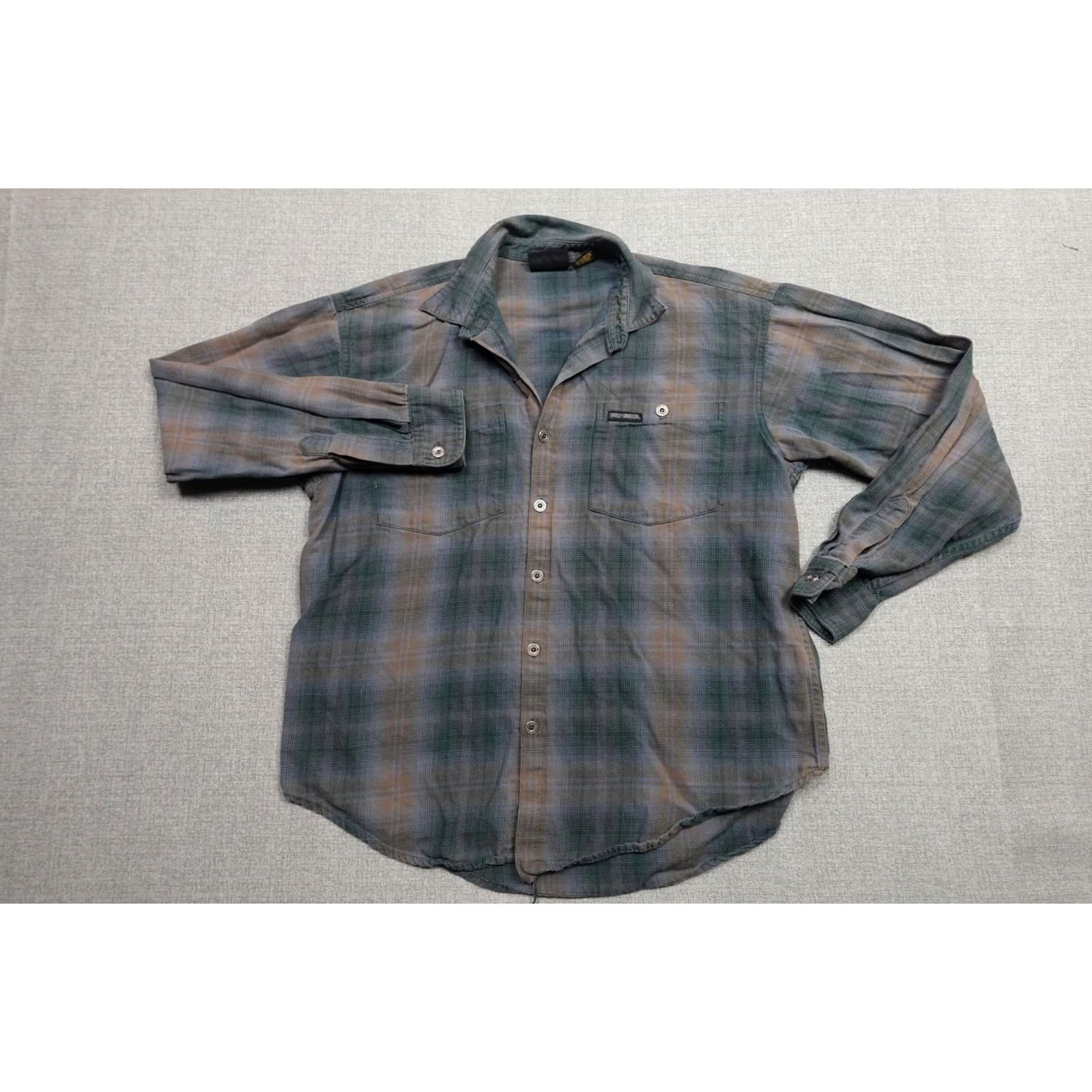 Harley Davidson Harley-Davidson Button-Up Shirt Mens Large Green Plaid Long Sleeve Front Pocketed Cotton Shirt Size US L / EU 52-54 / 3 - 4 Thumbnail