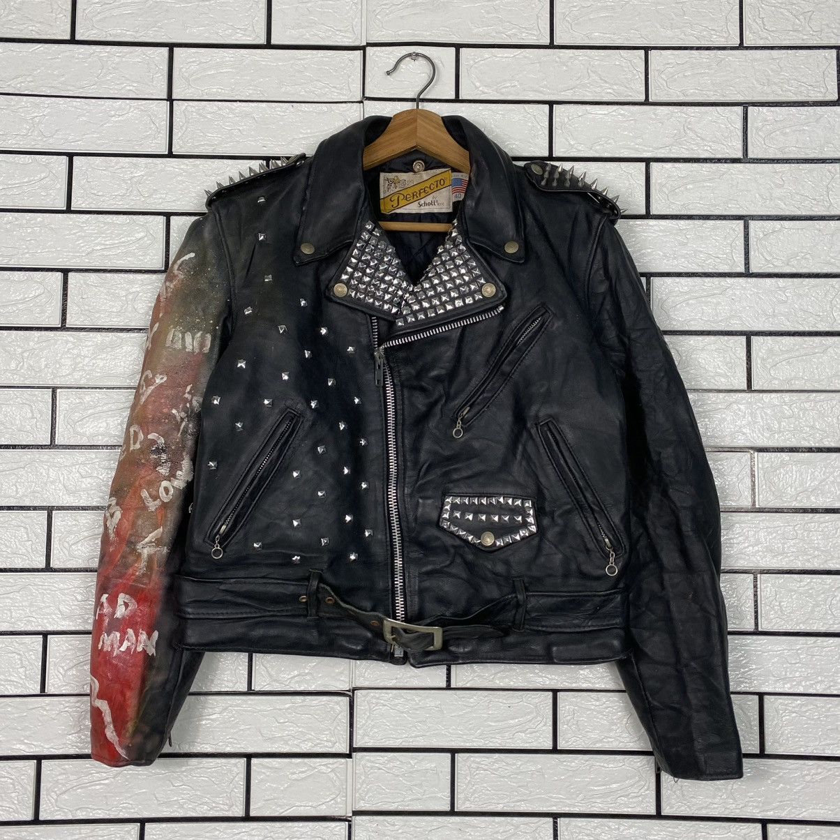 Schott 🔥VINTAGE LEATHER JACKET SCHOTT PERFECTO DOUBLE COLLAR PUNK Size US M / EU 48-50 / 2 - 2 Thumbnail