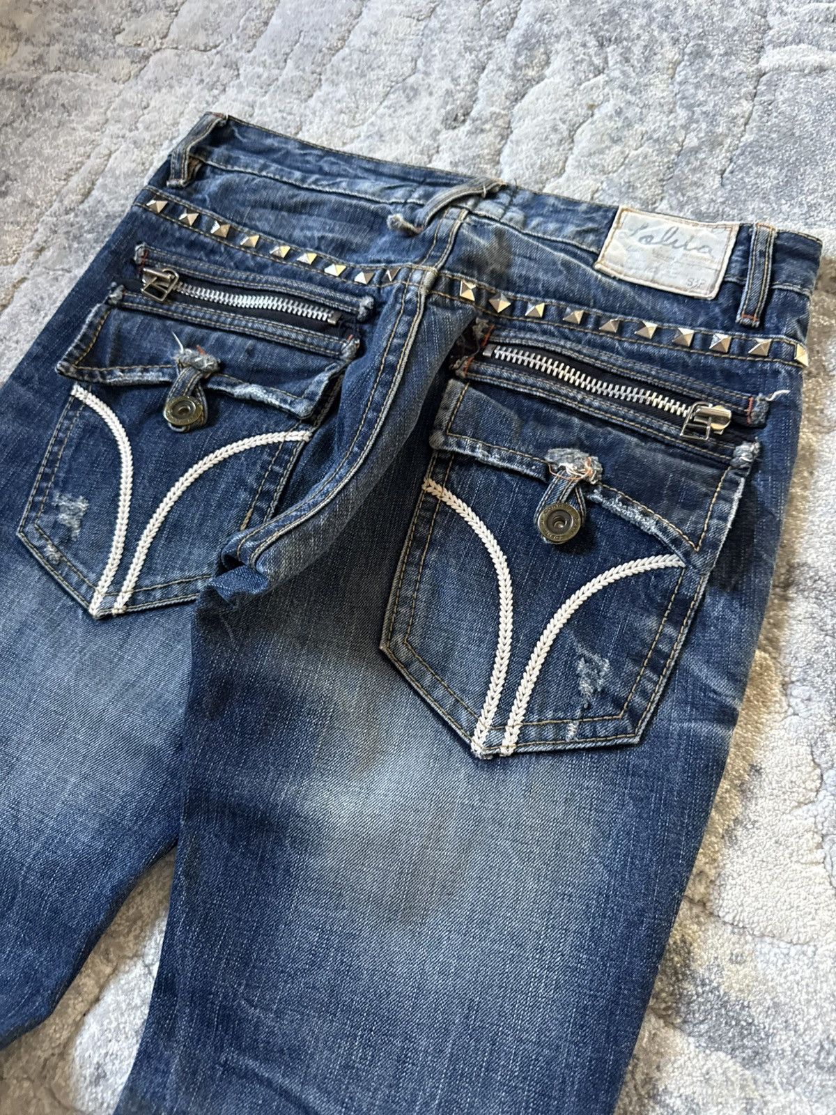 If Six Was Nine 2000s Lolita Japan Studded Pyramid Whiskers Flared Jeans Size US 30 / EU 46 - 3 Thumbnail
