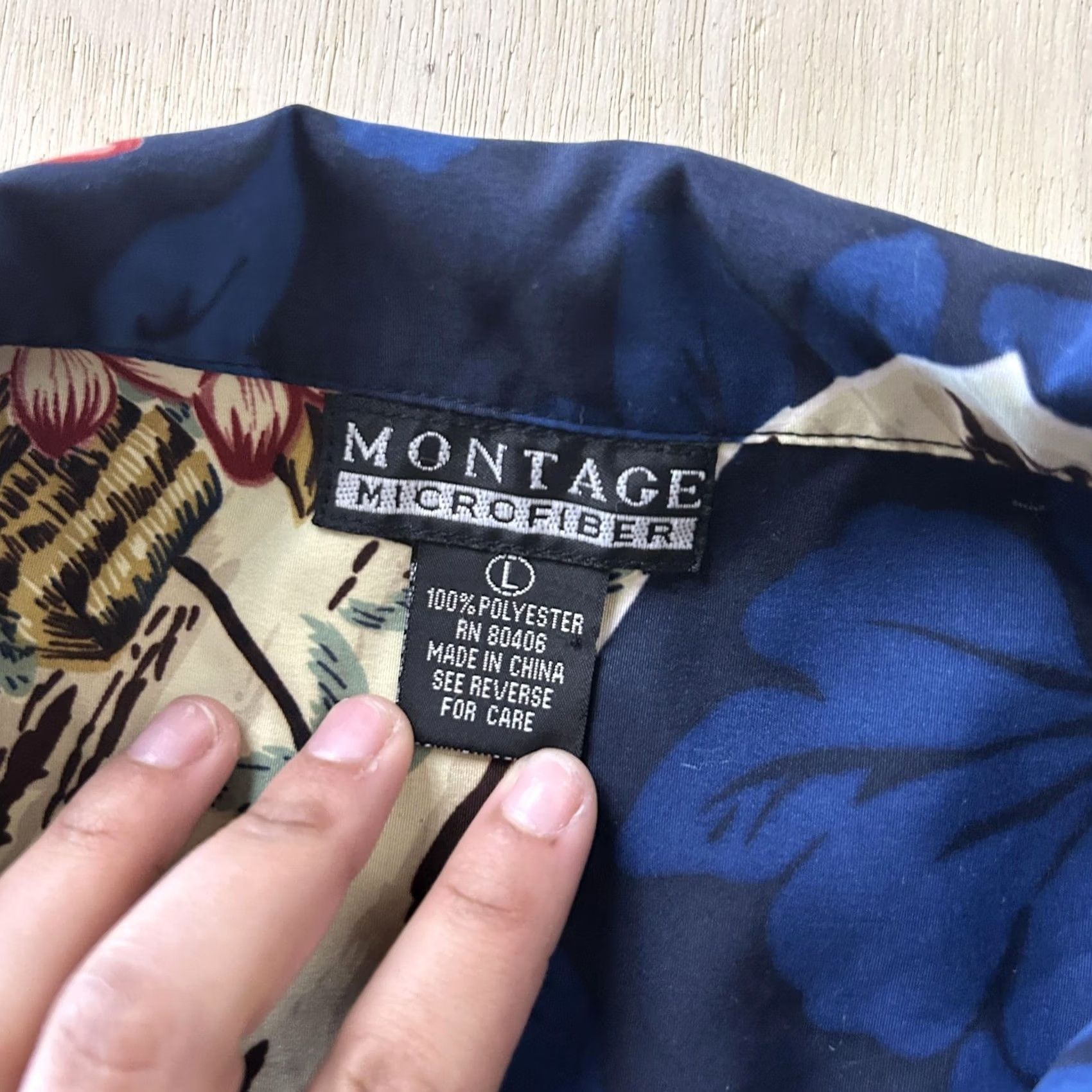 Vintage Montage Shirt Mens Large Blue Floral Hawaiian Short Sleeve Button Up Tropical Size US L / EU 52-54 / 3 - 3 Thumbnail