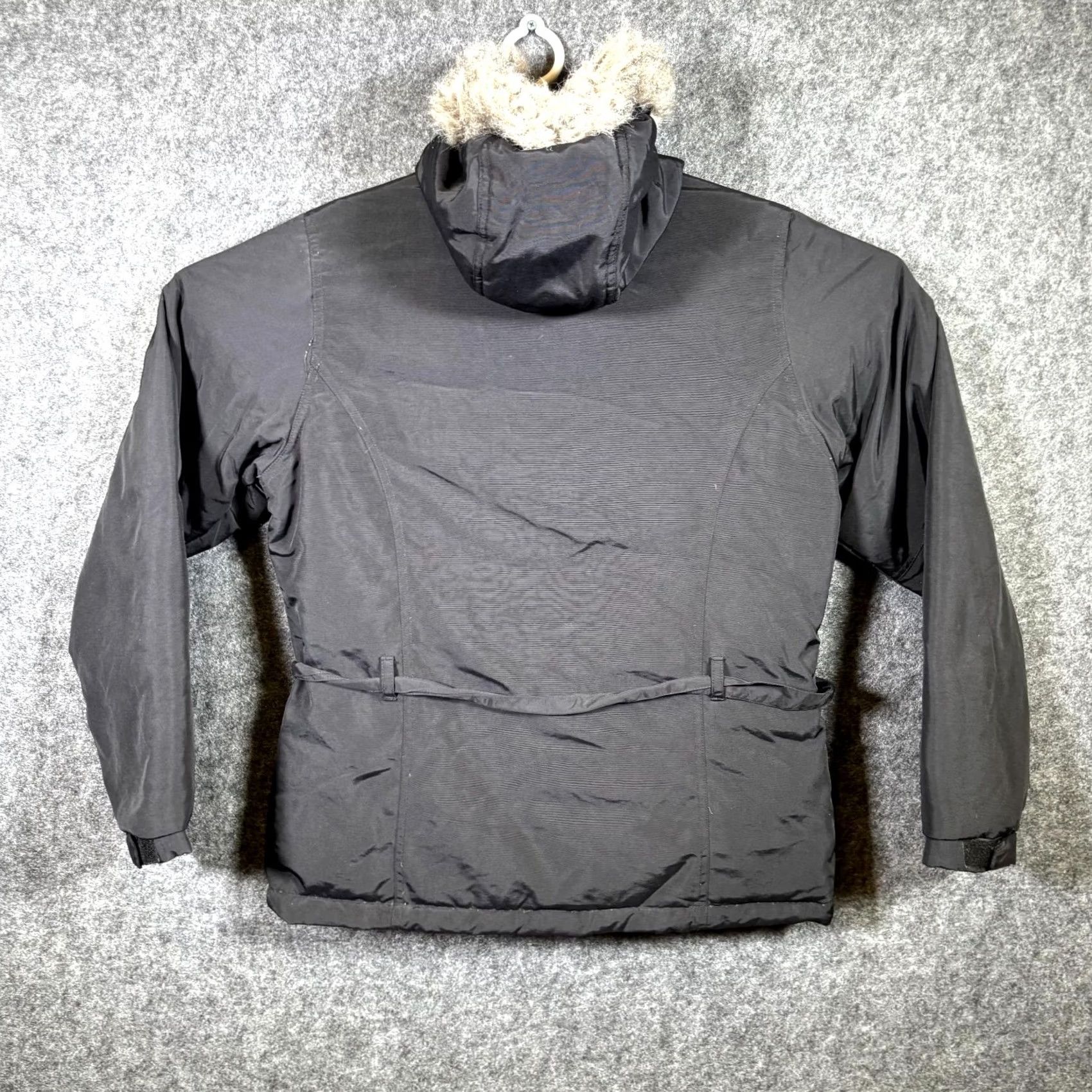 Vintage Aéròpostale Jacket Womens Medium Black Belted Full Zip Faux Fur Hooded Gorpcore Shirt Size M / US 6-8 / IT 42-44 - 2 Thumbnail