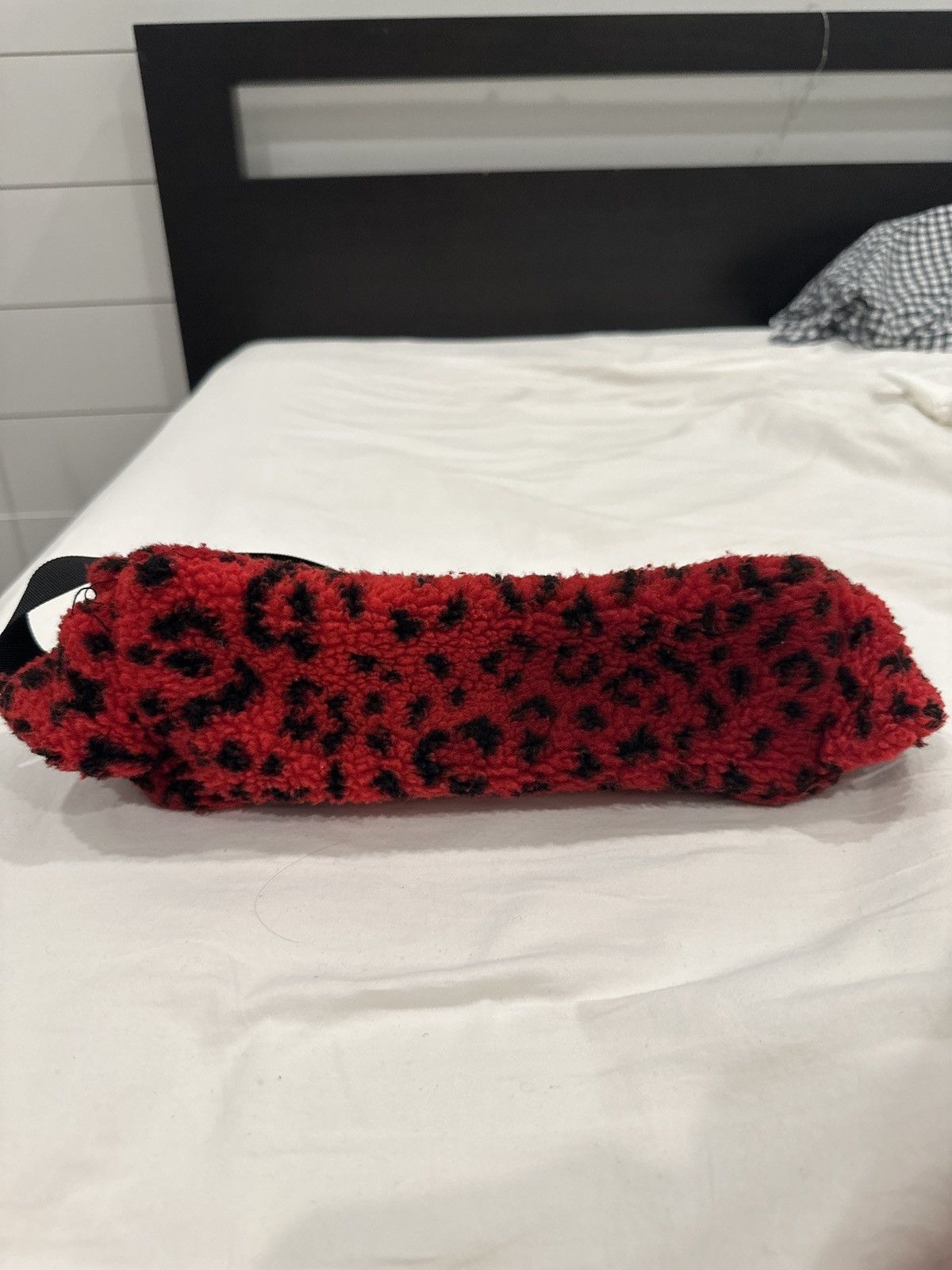 image of Supreme Leopard Fleece Waist Bag in Red, Men's