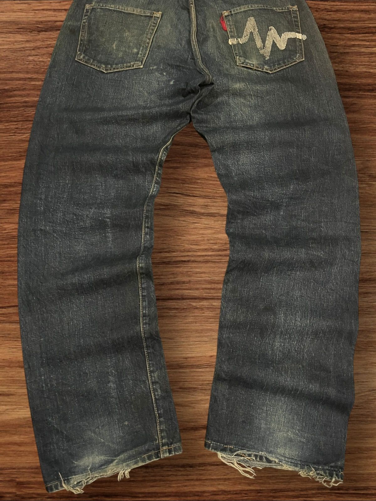 WHIZ LIMITED Whiz Limited Mud Indigo Washed Distress Selvedge Loose Jeans Size US 33 - 10 Thumbnail