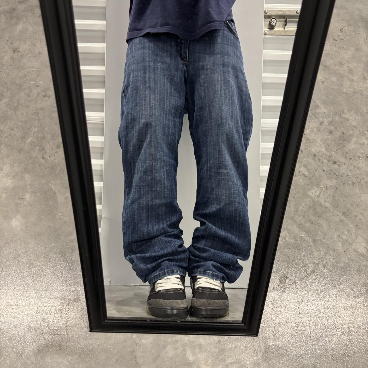 Japanese Brand × Vintage Crazy Vintage Y2K:2000s Grunge Dark Blue Wash Denim Jeans! Size US 33 - 1 Thumbnail