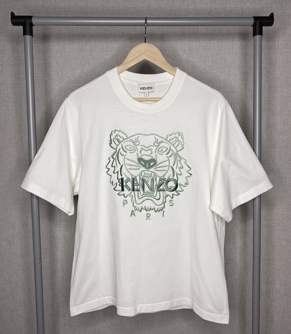 Kenzo Tiger Embroidered Logo T Shirt Tee Oversized Cropped L
