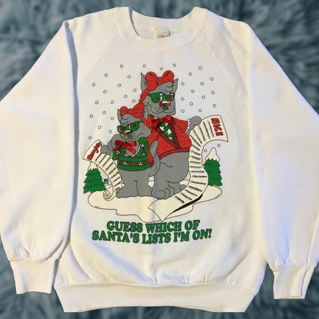 Vintage VINTAGE 90s Christmas Cats Faded Naughty List Sweatshirt Hoodie Men S White Cat Santa Grunge Art Cartoon Funny USA USA Size US S / EU 44-46 / 1 - 1 Thumbnail