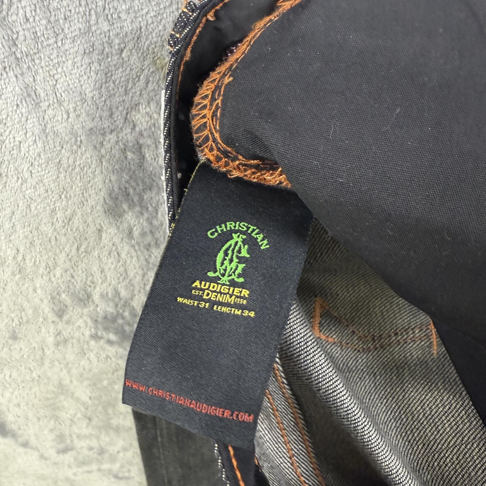 Other Chiristian Audigier Men's Crown Raw Denim Jeans Size US 31 - 8 Thumbnail