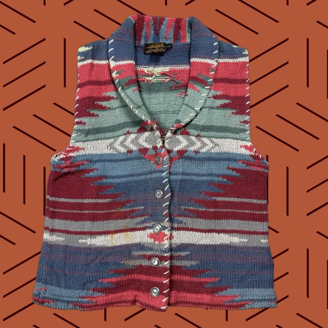 Eddie Bauer VTG Eddie Bauer Cotton Aztec Southwestern Vest Shirt Women L Multicolor 90s Navajo Themes Button Sleeveless Regular Fit Size L / US 10 / IT 46 - 1 Thumbnail