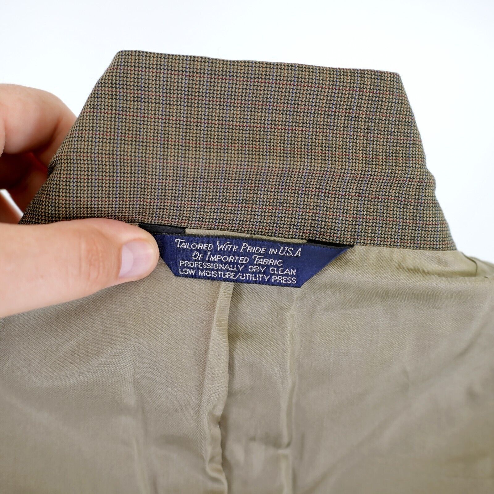 Lands' End DAMAGED Land's End 42L Wool Check Green Tan Red Windowpane S Size 42L - 13 Thumbnail