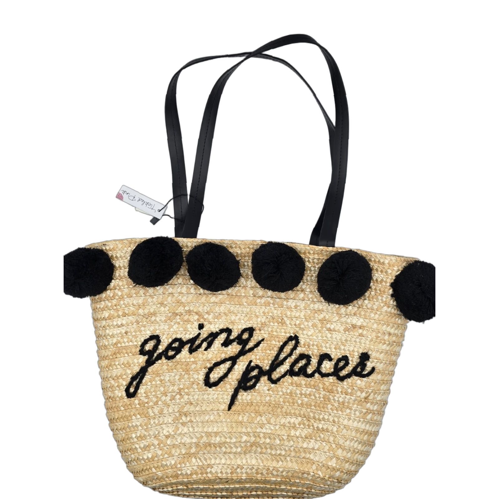 Vintage NEW WITH TAGS Tickled Pink Going Places Pom Pom Wicker Bag Women Shoulder Bag Natural Beach Bag Size ONE SIZE - 1 Thumbnail