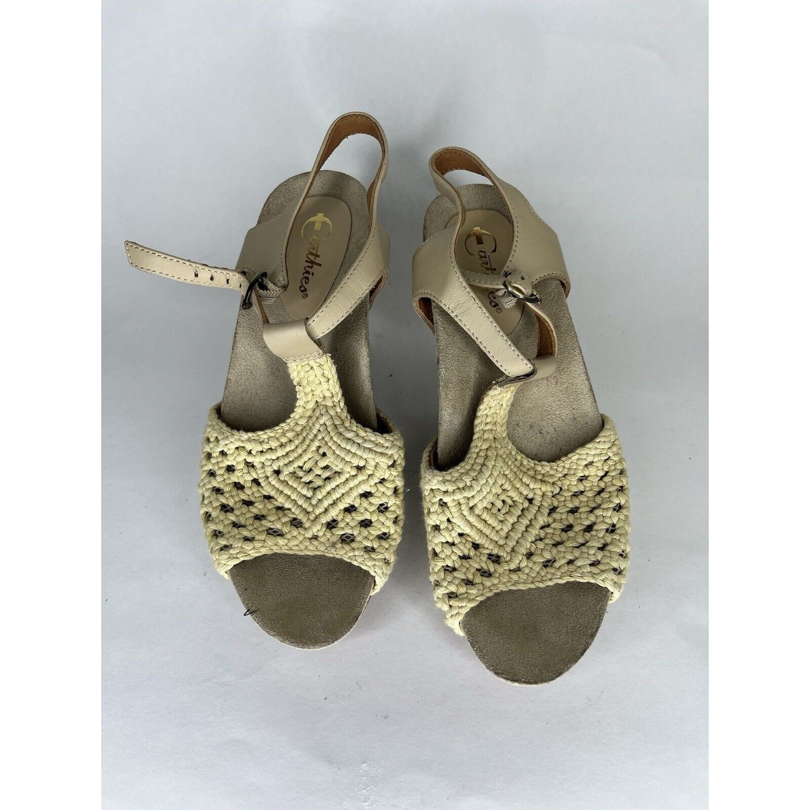 Other Earthies Beige Knit Leather Peep Ankle Strap Heel Sandals Wo Size US 8 / IT 38 - 7 Thumbnail