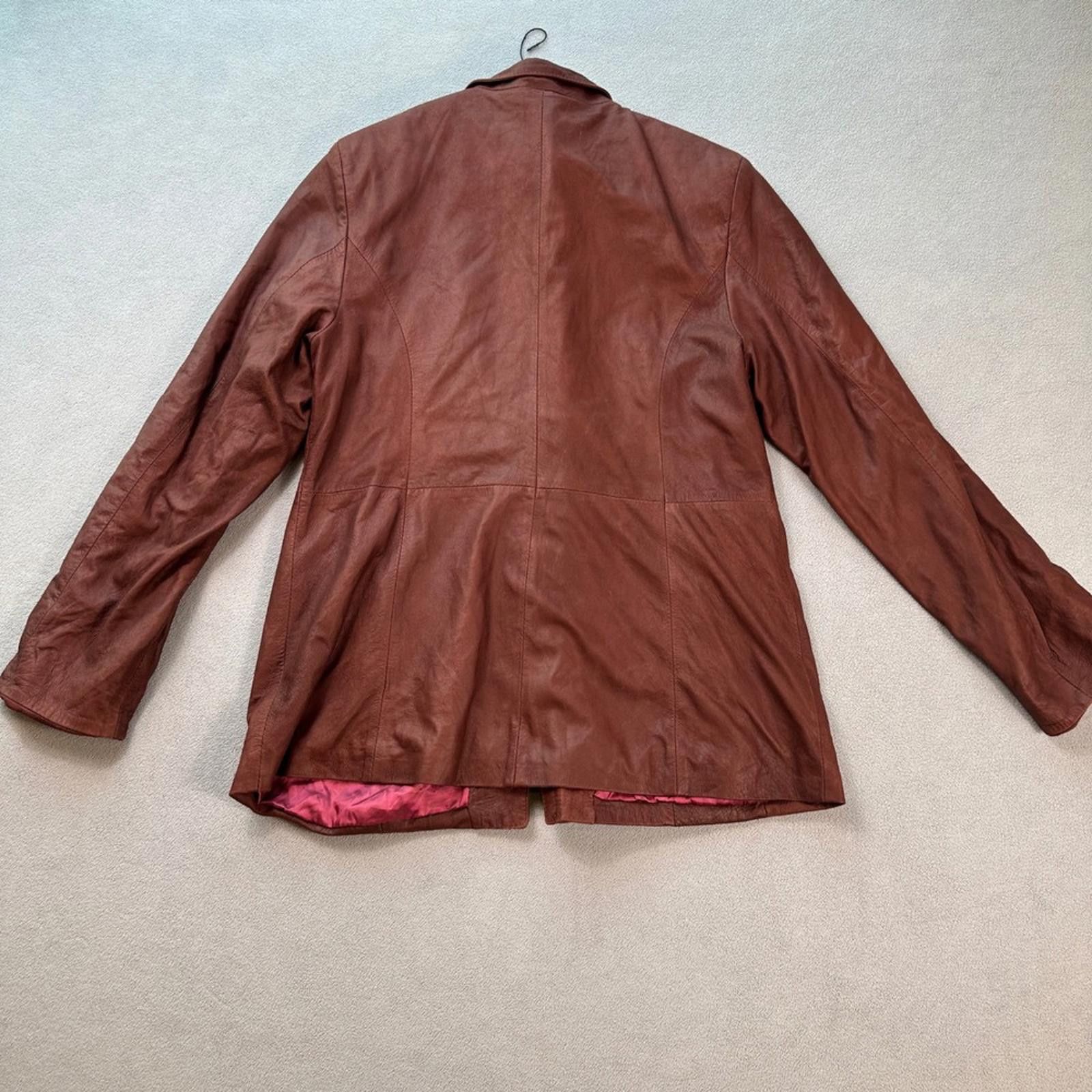 Cesare Attolini CAESAR Made in Italy Vera Pelle Leather Jacket Women 50 Brow Size XL / US 12-14 / IT 48-50 - 3 Thumbnail