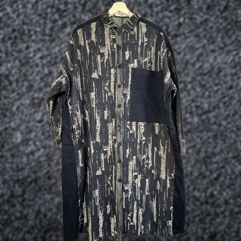 Denime AKII Womens Button Front Distressed Denim Oversized Shirt Dress Blue Pocket Shirt Dress Womens Boys Girls Size ONE SIZE - 1 Thumbnail