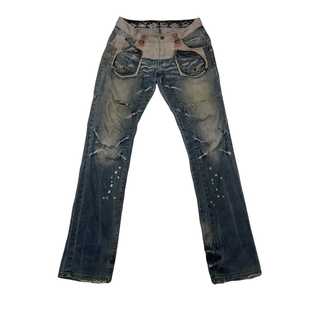 🔥VINTAGE SKINNY DENIM JEANS PPFM BONDAGE PUNK DESIGN