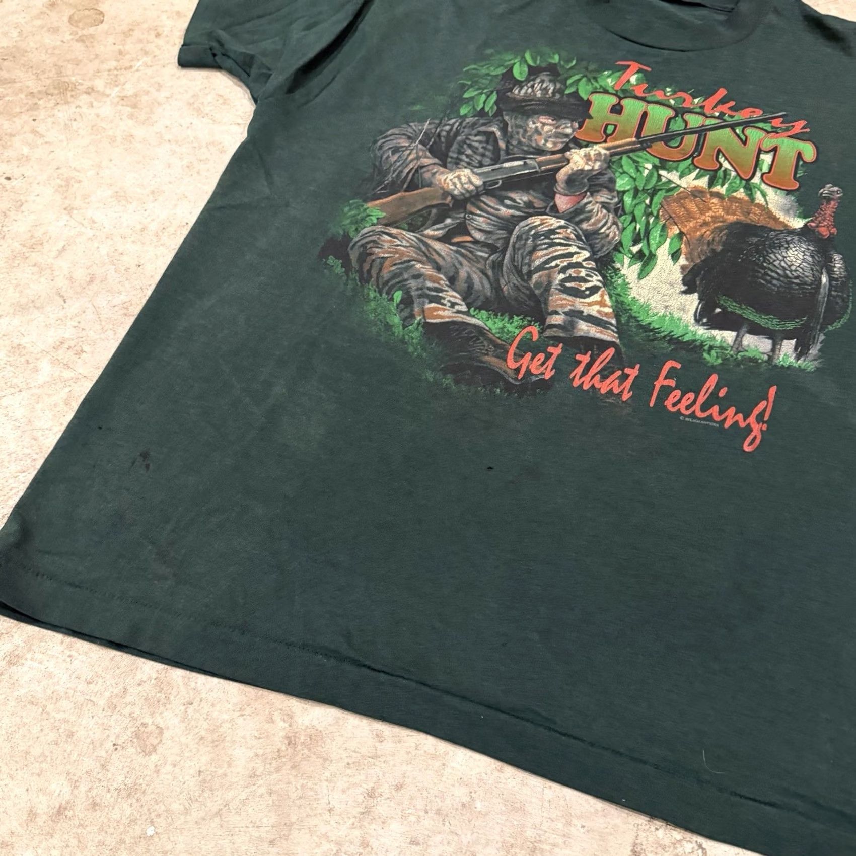 Fruit Of The Loom VINTAGE Silkmasters Turkey Hunt Get the Feeling USA Made T Shirt XL Short Sleeve Green 90s Outdoor Patriotic Men Mens Shirts Size US XL / EU 56 / 4 - 5 Thumbnail