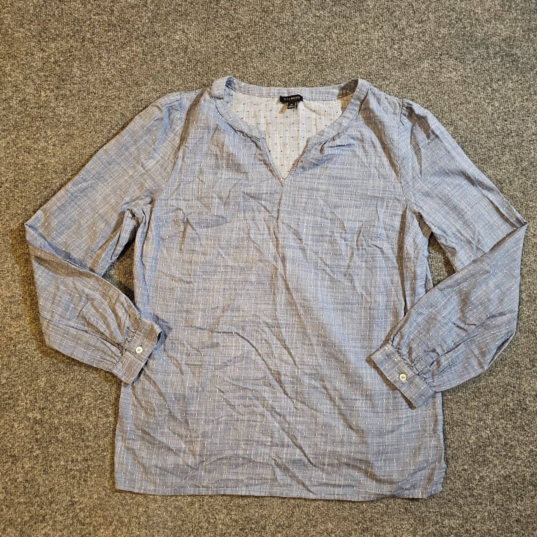 Talbots Talbots Top Womens M Blue Chambray Polka Dot Long Sleeve Casual Shirt Women Size M / US 6-8 / IT 42-44 - 2 Thumbnail