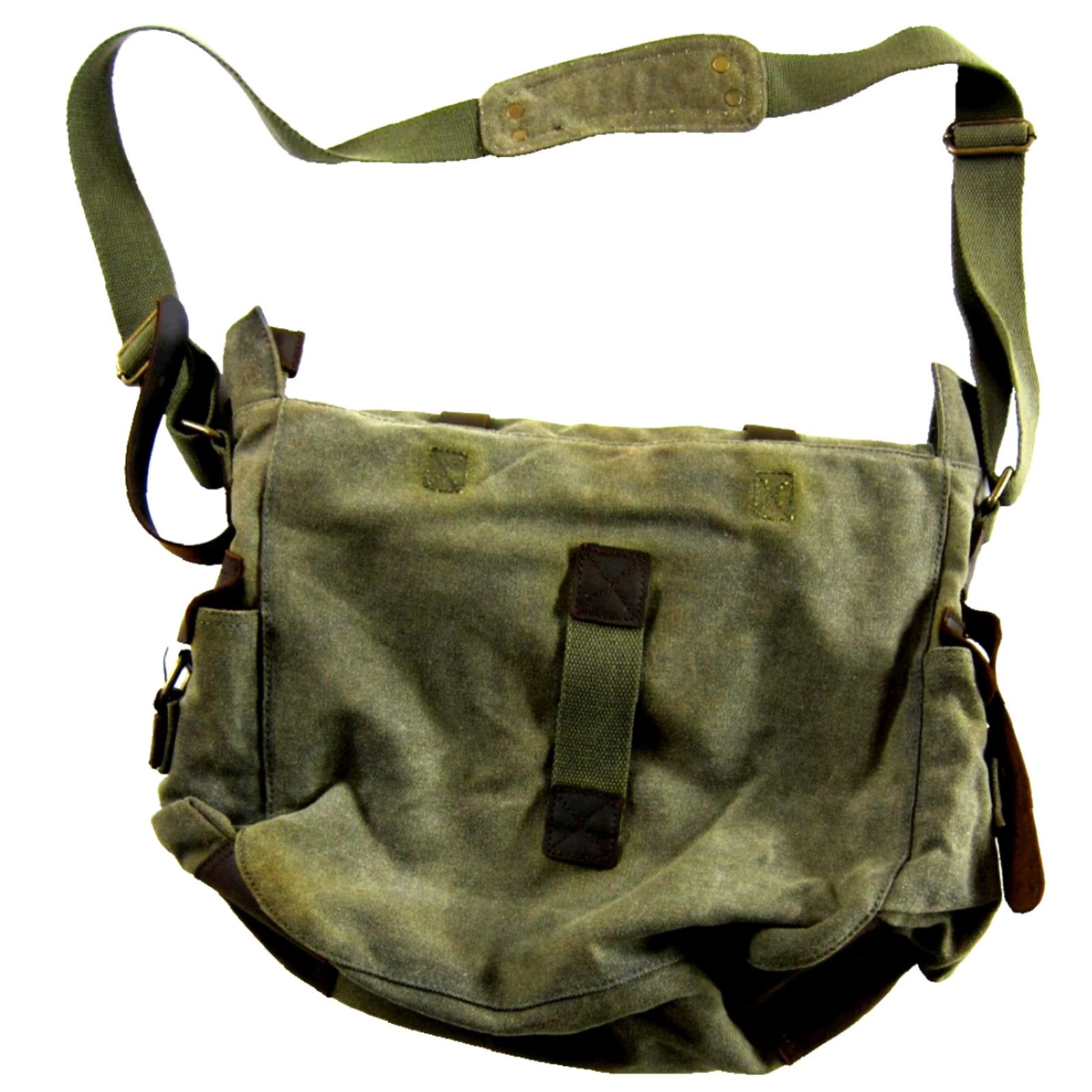 Vintage Kattee Canvas Leather Trim Zippered Camera Messenger Shoulder Bag Green Brown Size ONE SIZE - 2 Thumbnail