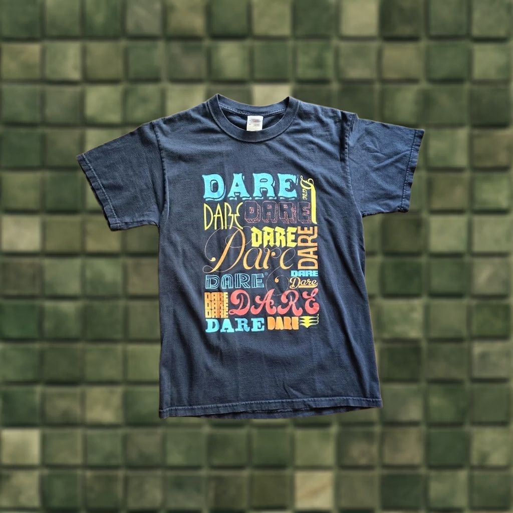 Fruit Of The Loom vintage Dare t-shirt Grunge Teacher Adult Medium Crew Neck Black Fruit of the Loom 90s Nostalgia Logo Mens Size US M / EU 48-50 / 2 - 1 Thumbnail