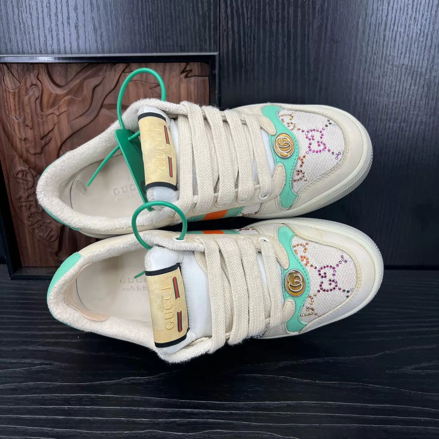 Gucci Women's Gucci Beige/Orange Crystal Sneakers 35.5, Worn 2x Size US 5 / IT 35 - 8 Thumbnail