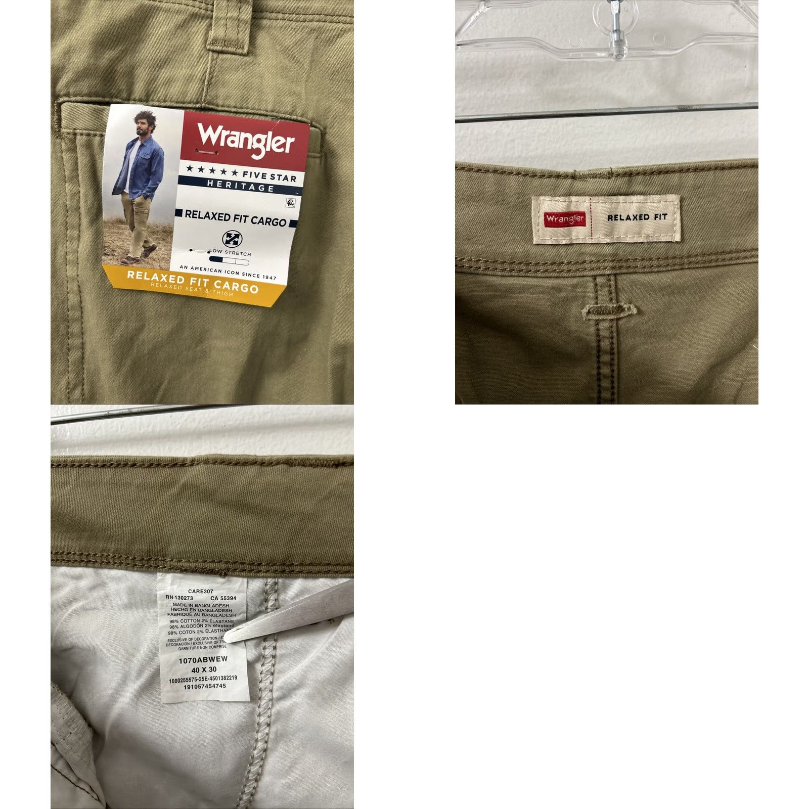 Wrangler VINTAGE Wrangler Five Star Cargo Pants Mens 40x30 Tan Brown Cotton Relaxed Fit Zipper Logo Flat Front Pockets Straight Leg NWT Size US 40 / EU 56 - 8 Thumbnail