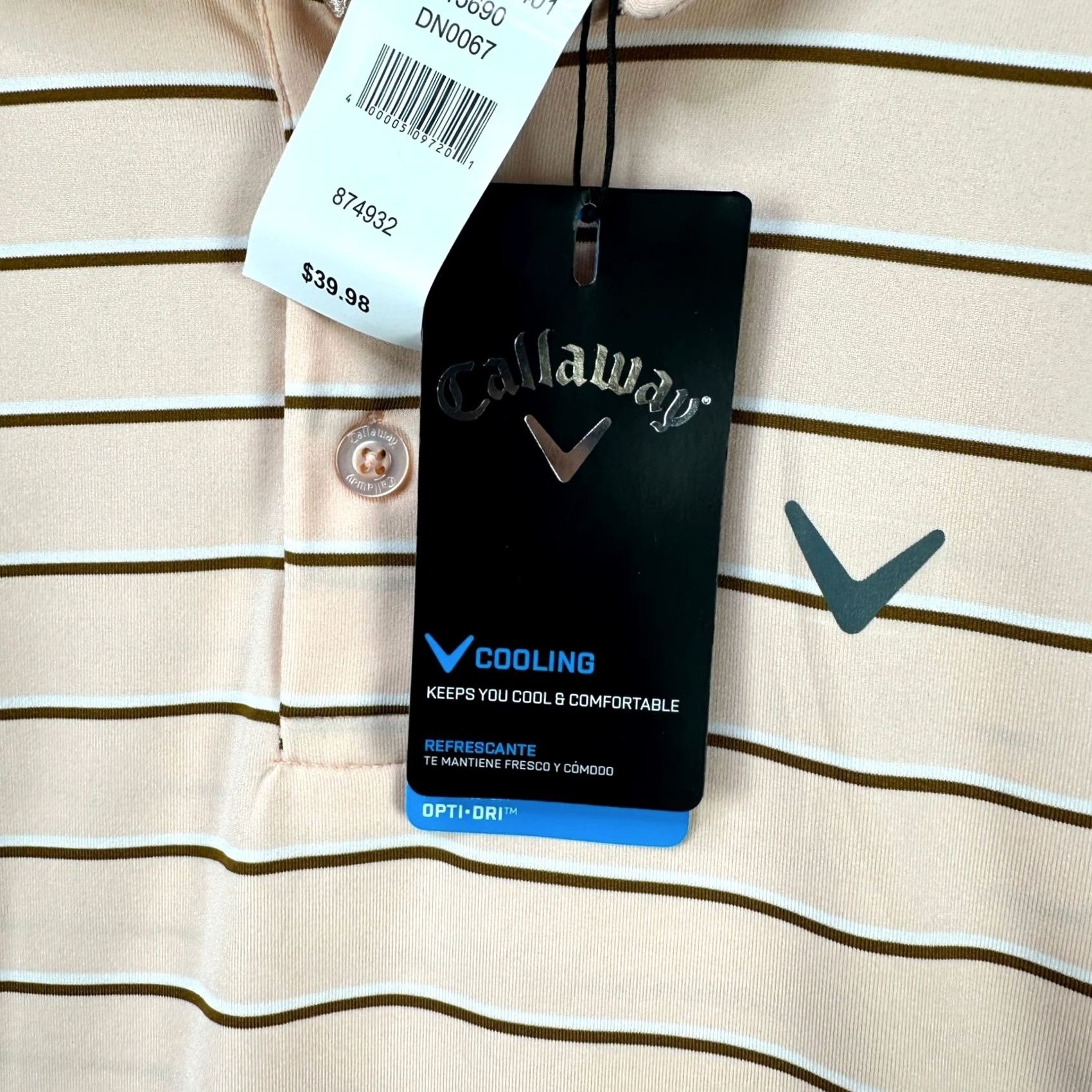 Callaway Callaway Polo Golf Shirt Striped Opti Dri Short Sleeve Mens Small Pink Brown Rugby NEW Size US S / EU 44-46 / 1 - 5 Thumbnail