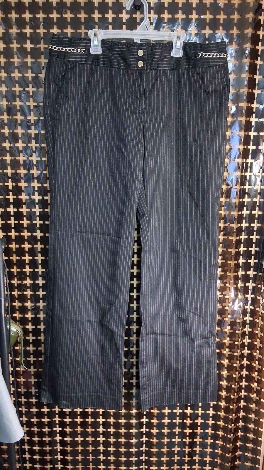 Michael Kors Michael Kors Black Pinstripe Dress Pants Chain Detail Size ONE SIZE - 1 Thumbnail