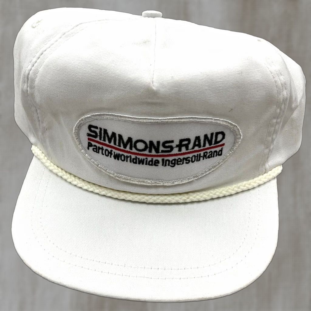 Simons VINTAGE Trucker Hat Cap Strap Back White Patch Oil Petroleum Rope Simmons Rand Casual Adjustable Cotton Knit Men 1990s 80s USA Logo Advertising Size ONE SIZE - 1 Thumbnail