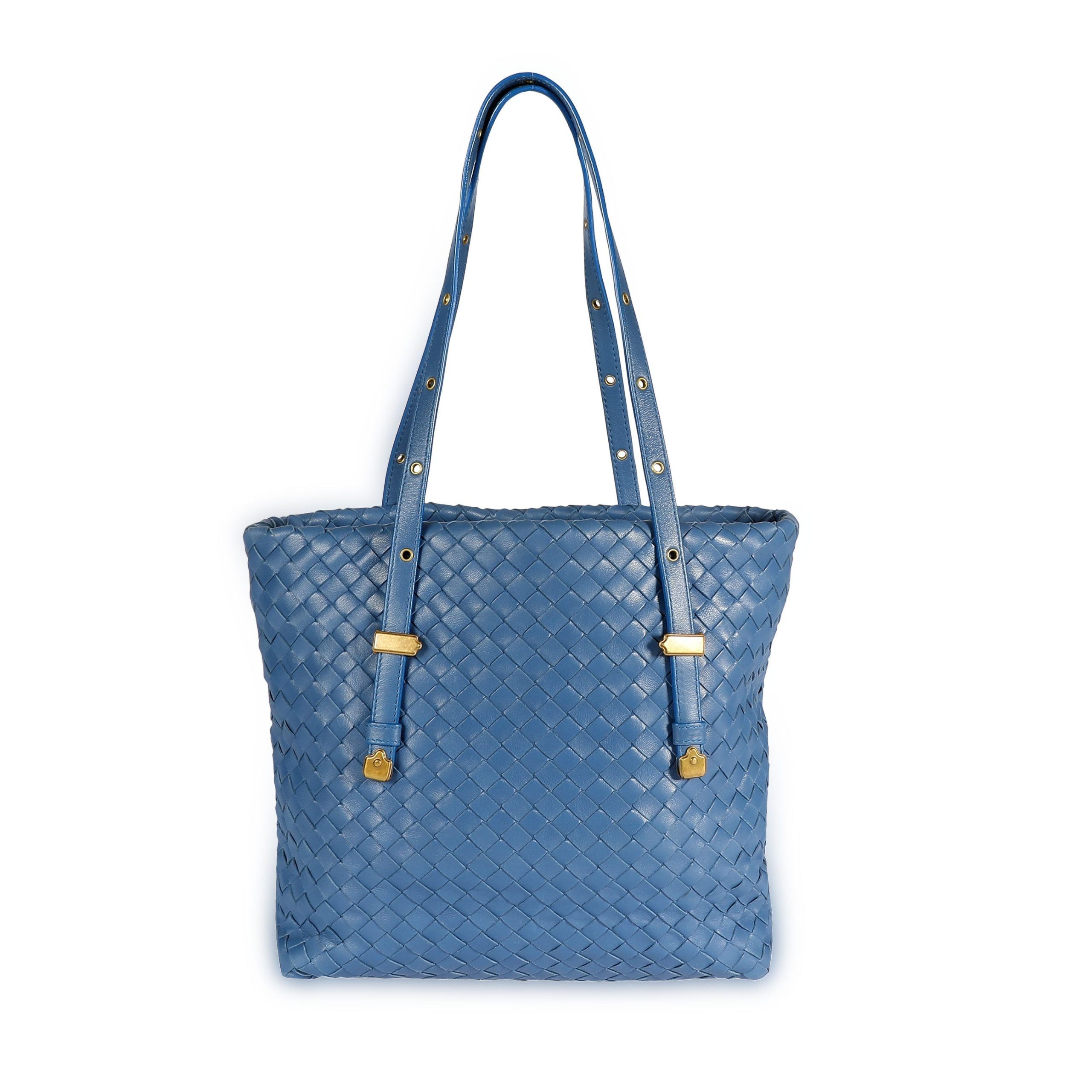 image of Bottega Veneta Oceano Blue Intrecciato Leather Shopping Tote, Women's