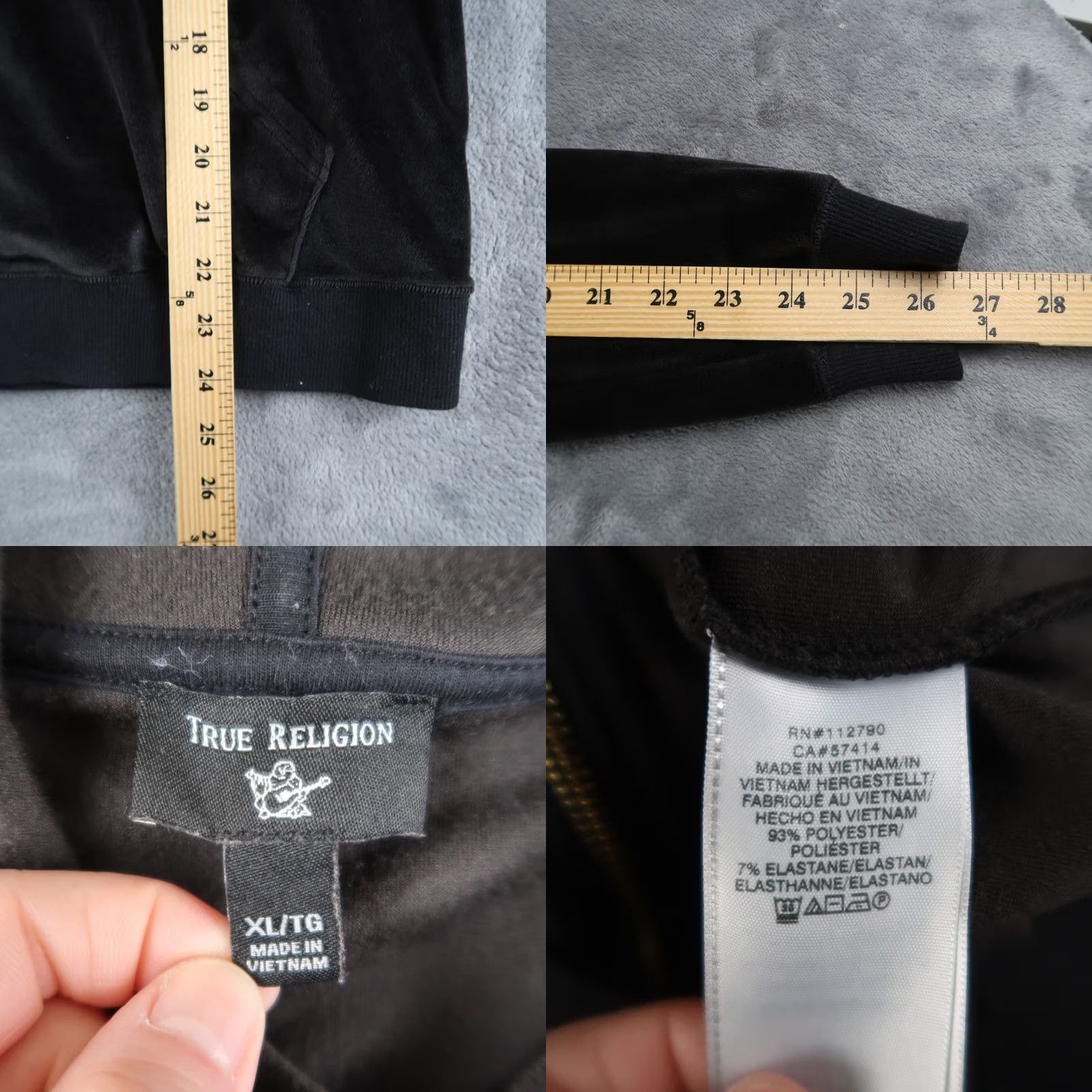 True Religion Vintage True Religion Velour Zip Up Hoodie Women's XL Black Logo Shape: Full Zip, Hooded, Pockets, Activewear Size XL / US 12-14 / IT 48-50 - 8 Thumbnail