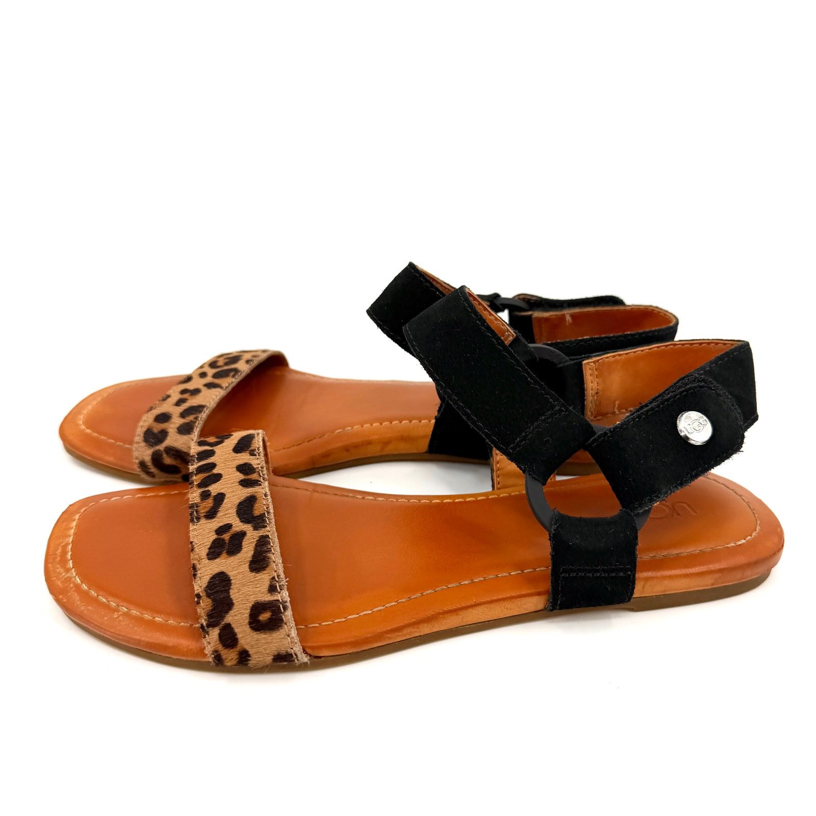 Ugg UGG Black Leopard Calf Hair Leather Strappy Sandals Size US 7.5 / IT 37.5 - 3 Thumbnail