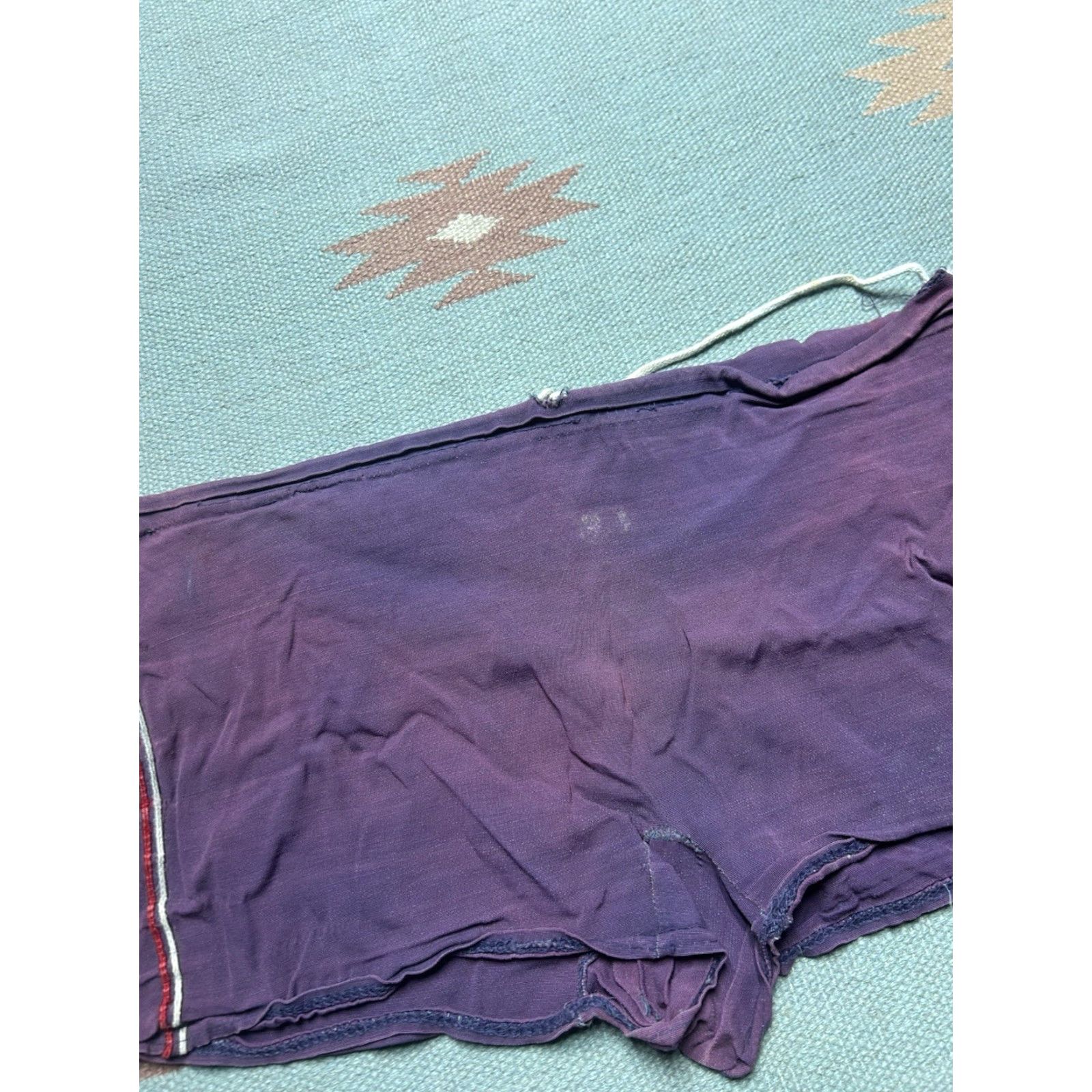Vintage VINTAGE swims trunks bottoms Mens 35 Purple Striped Rayon Beach 40s 50s Distressed 12” waist to crotch Size US 35 - 3 Thumbnail