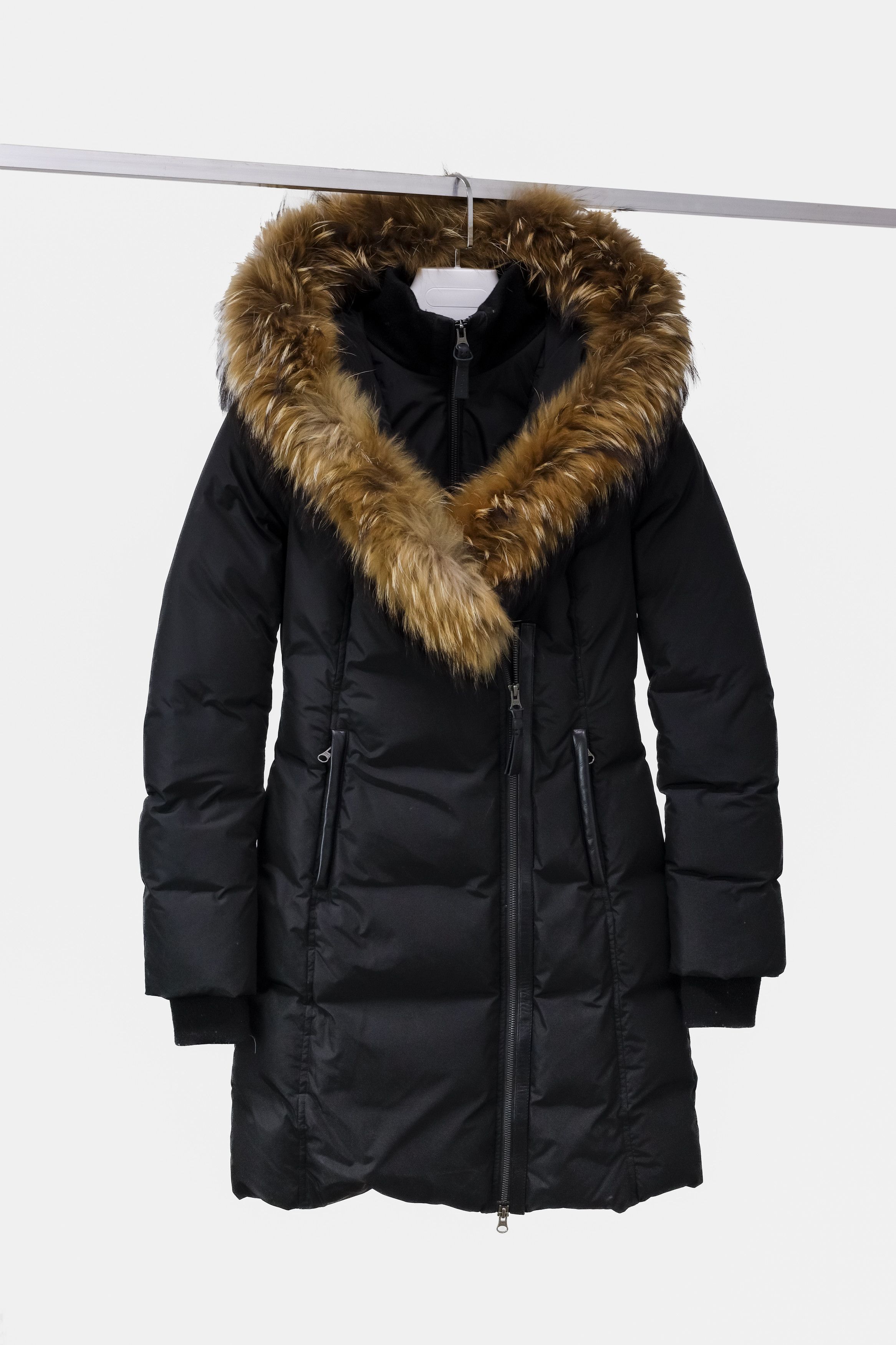 image of Mackage Kay Fur Trim Black Down Coat, Women's (Size XS)