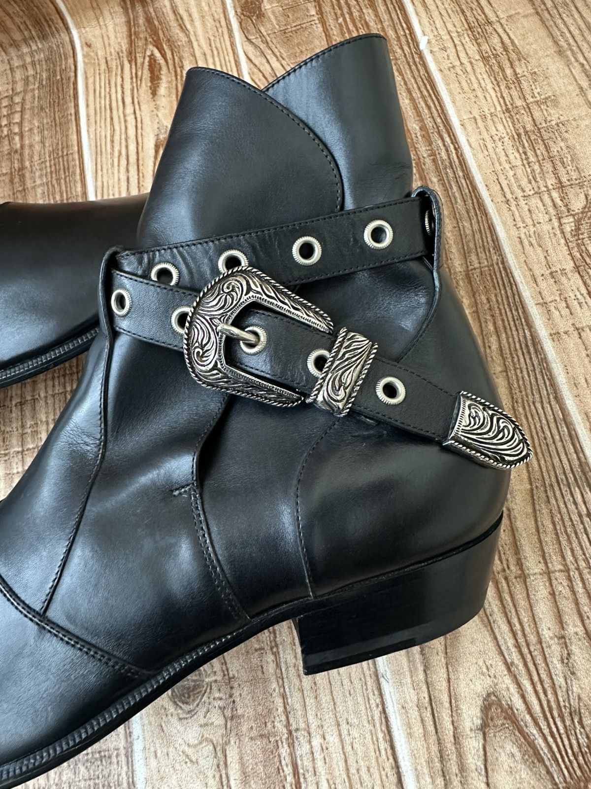 Saint Laurent Paris Hedi Slimane Western Buckle Duckies Boots Size US 10 / EU 43 - 13 Thumbnail