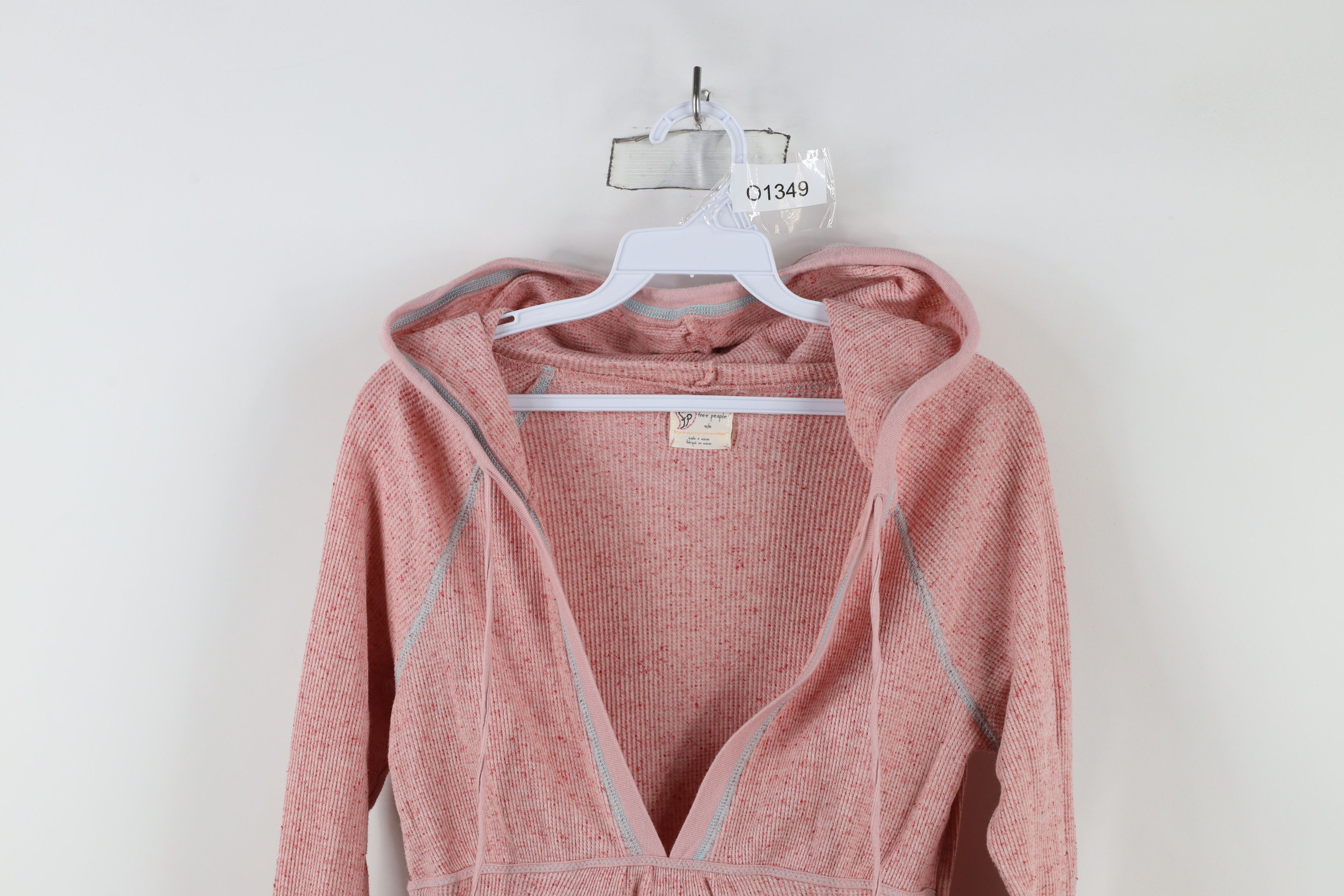 Free People × Vintage Free People Bella Thermal Waffle Knit Hoodie Pink Fleck Size M / US 6-8 / IT 42-44 - 2 Thumbnail