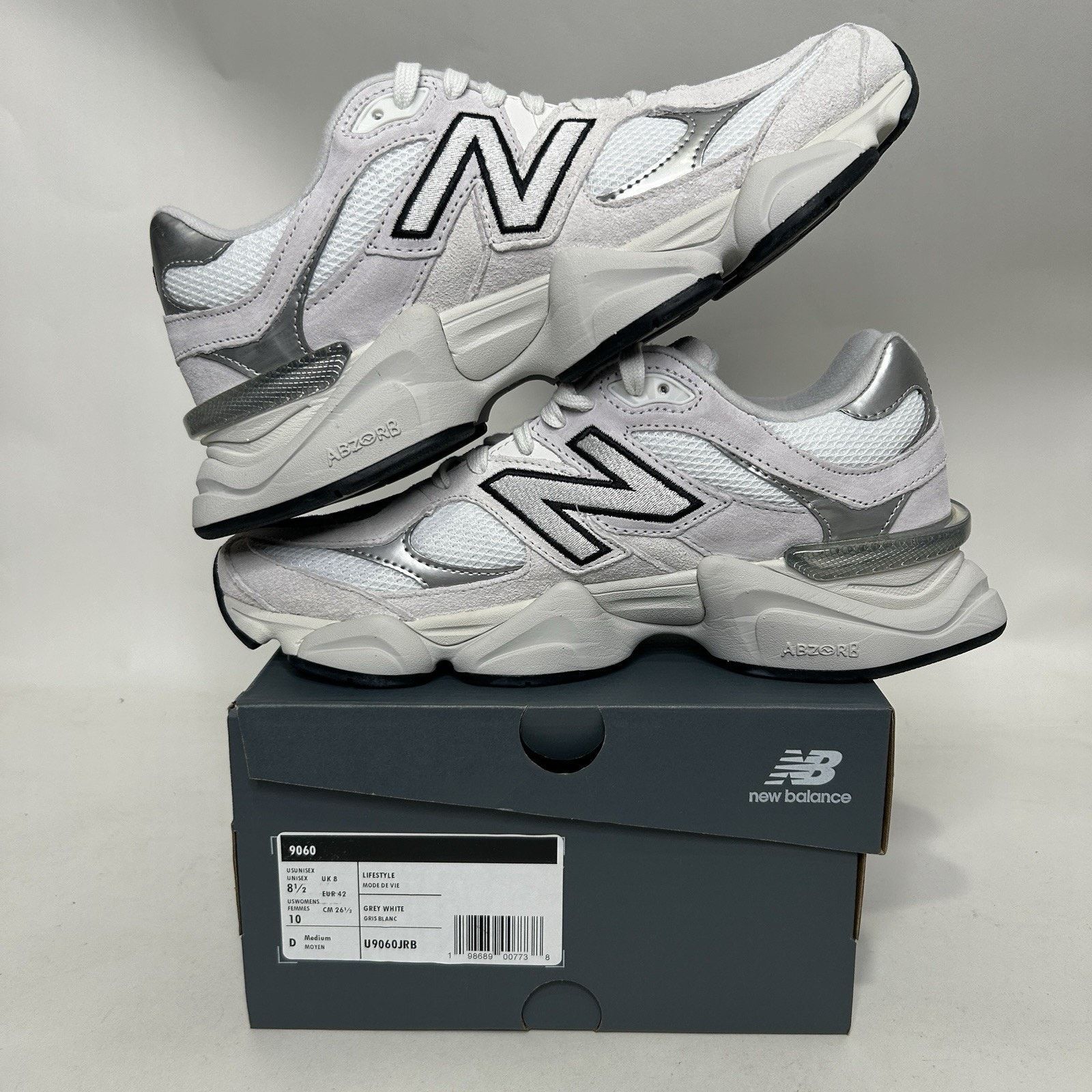 New Balance New Balance 9060 'White Black Metallic Silver' U9060JRB Size US 8.5 / EU 41-42 - 3 Thumbnail