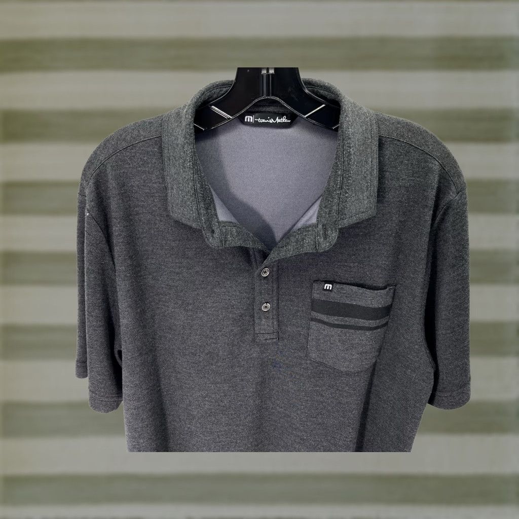 Vintage Travis Matthew Polo Shirt Men Large Dark Gray Short Sleeve Pullover Pocket Golf Shirt Slim Fit Size US L / EU 52-54 / 3 - 1 Thumbnail