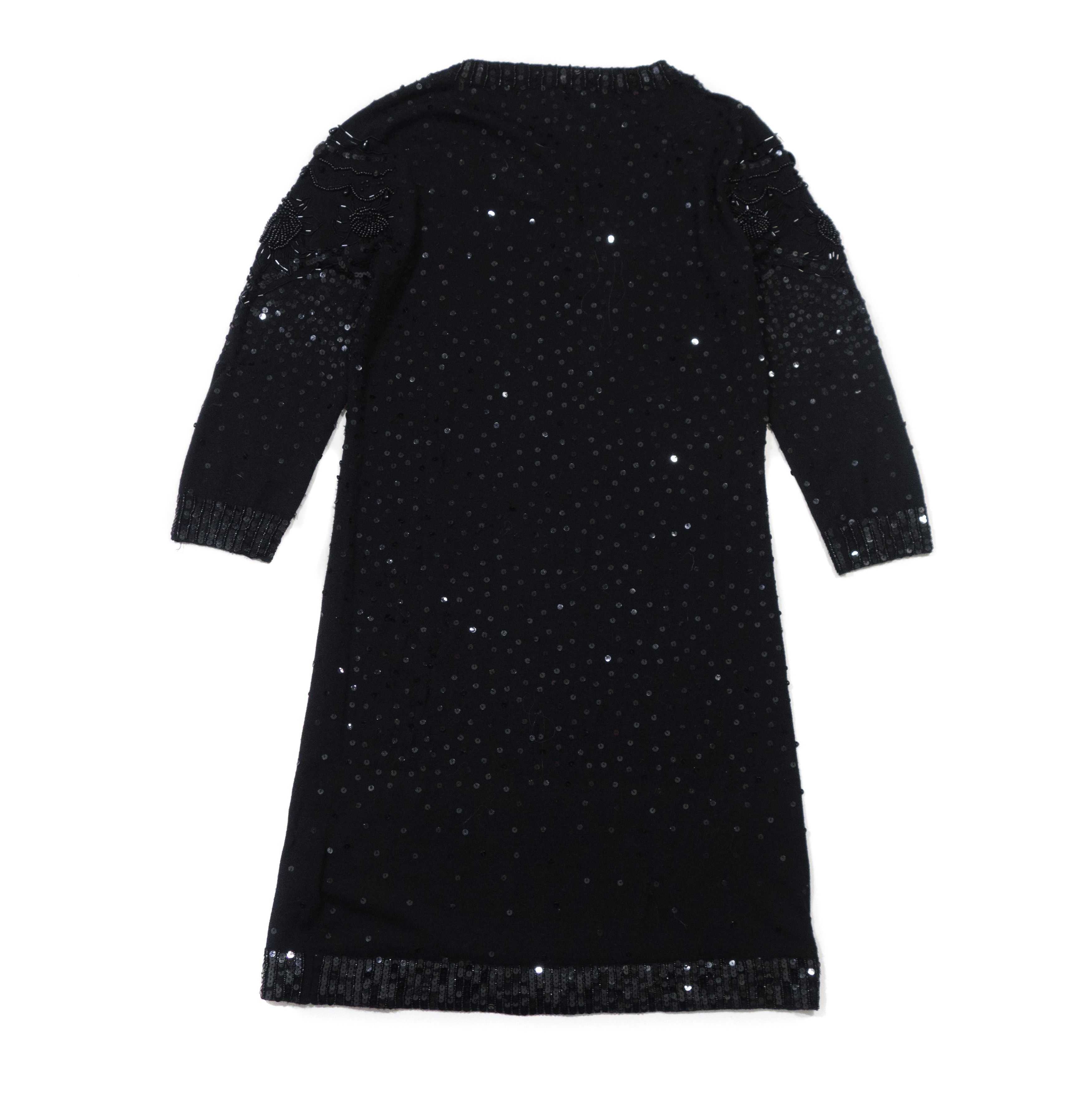 John Galliano 00s 100% Merino Wool Sequin Beaded Mini Dress Size M / US 6-8 / IT 42-44 - 2 Thumbnail
