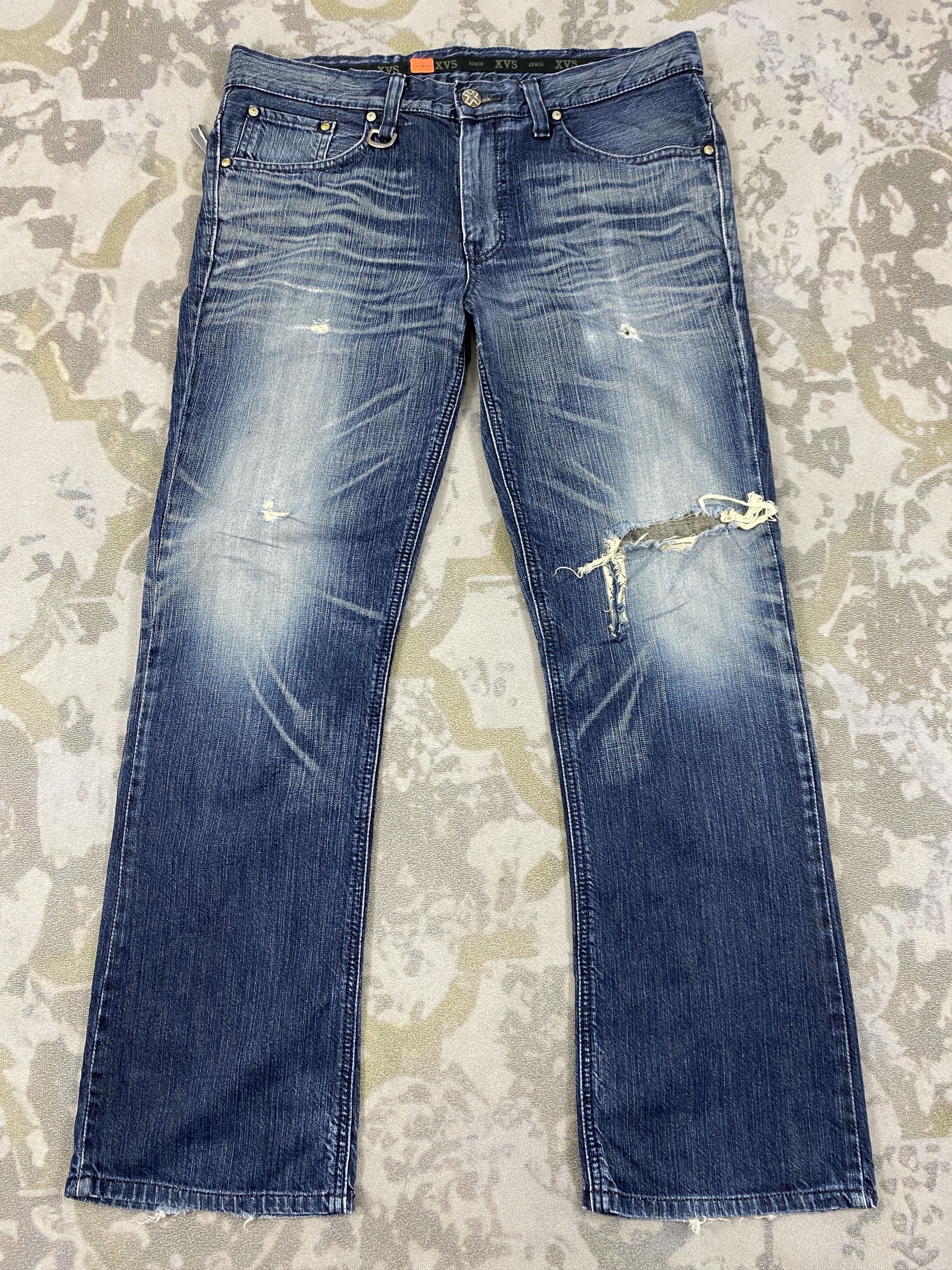 Japanese Brand Distressed Blue Vintage Edwin XVS Jeans 37x30 Denim- JN3843 Size US 37 - 1 Thumbnail