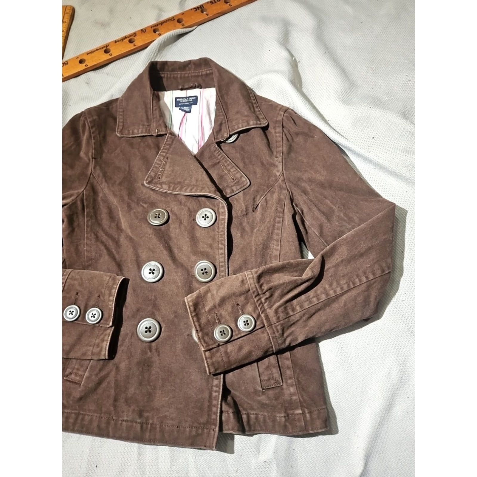 American Eagle Outfitters VINTAGE American Eagle Outfitters Jacket Womens Medium Brown Brushed Cotton Overcoat Pea Coat 90s Preppy Hip Hop City Casual Womens Size L / US 10 / IT 46 - 5 Thumbnail