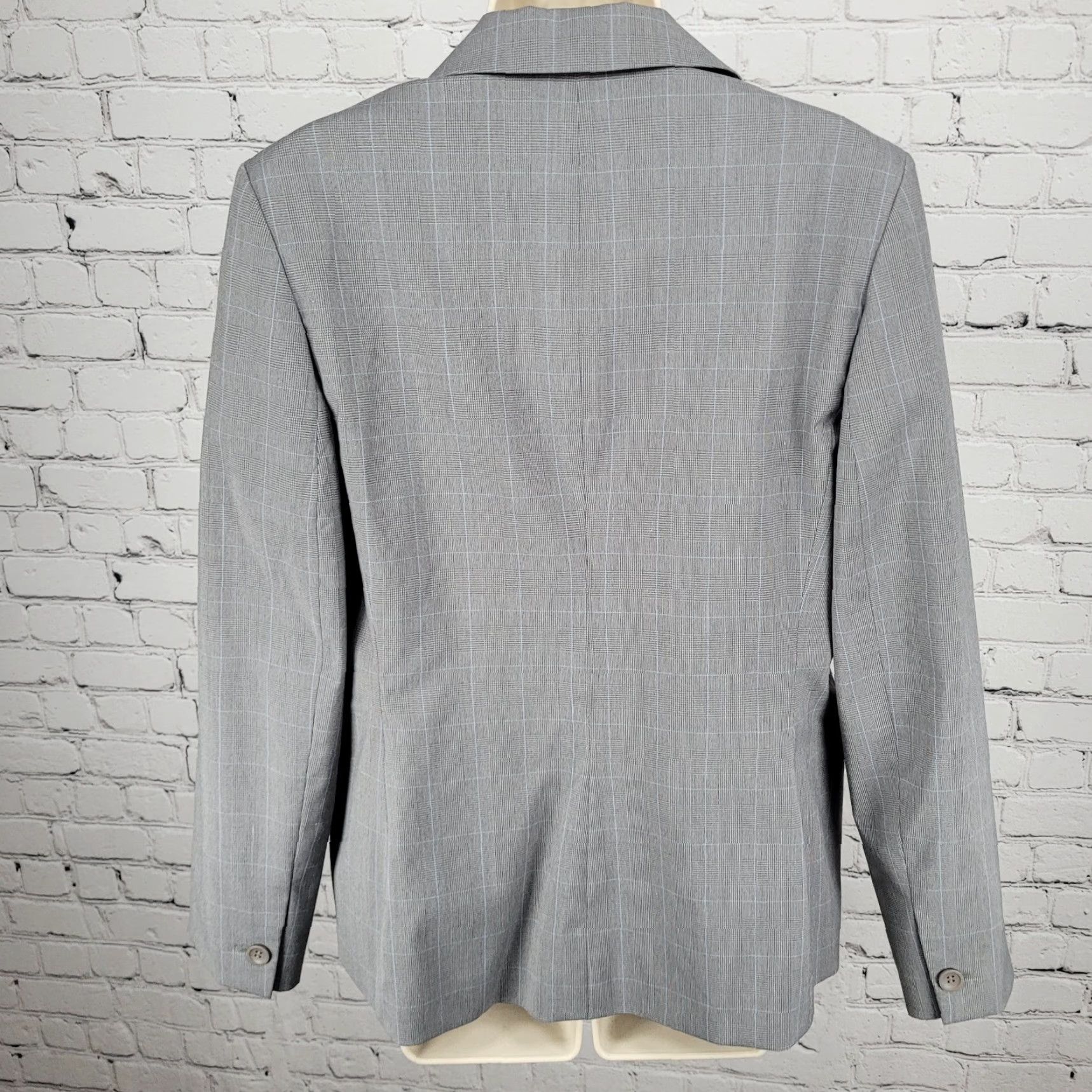 Ann Taylor VINTAGE Ann Taylor Grey Check Blazer 1 Button Notch Lined Stretch Suit USA 10 Size L / US 10 / IT 46 - 2 Thumbnail