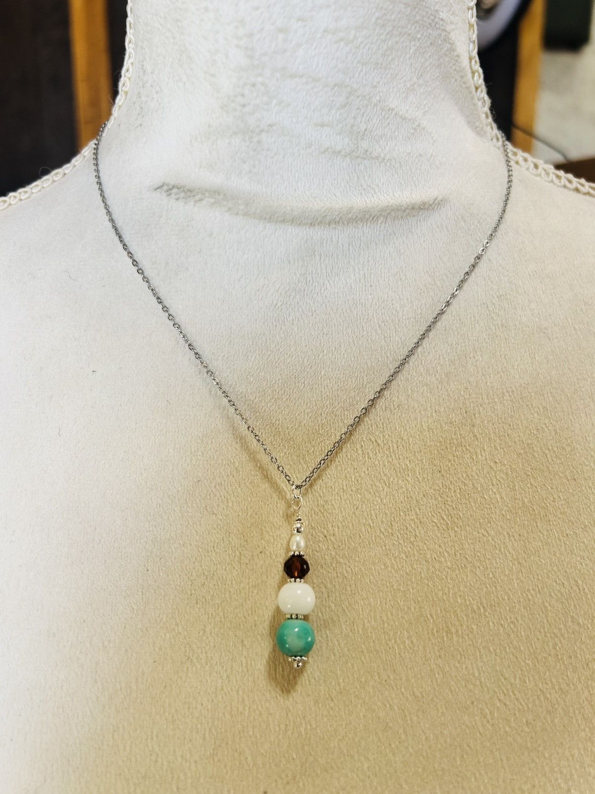 Handmade Handcrafted milky quartz genuine pearl bead drop necklace Size ONE SIZE - 3 Thumbnail