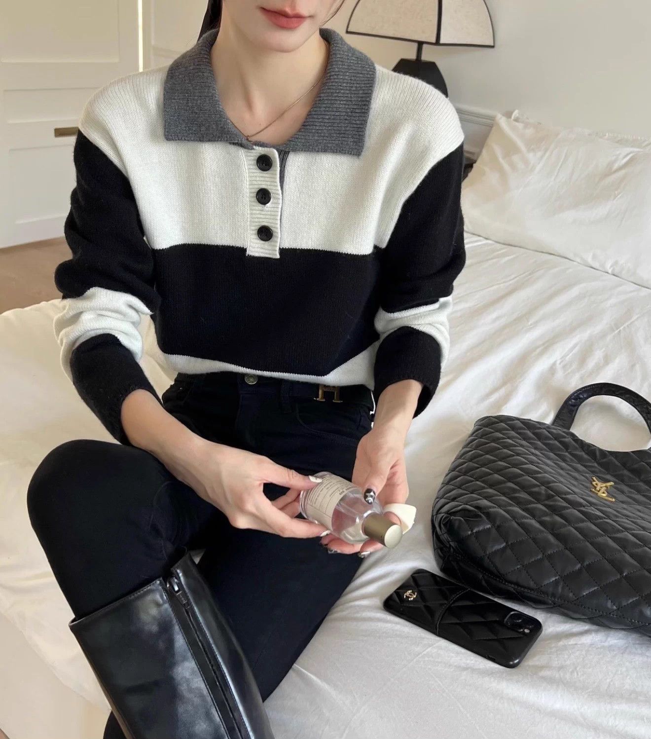 Dior Dior b&w stripe 8 intarsia Polo short 38 98new rare Size S / US 4 / IT 40 - 4 Thumbnail