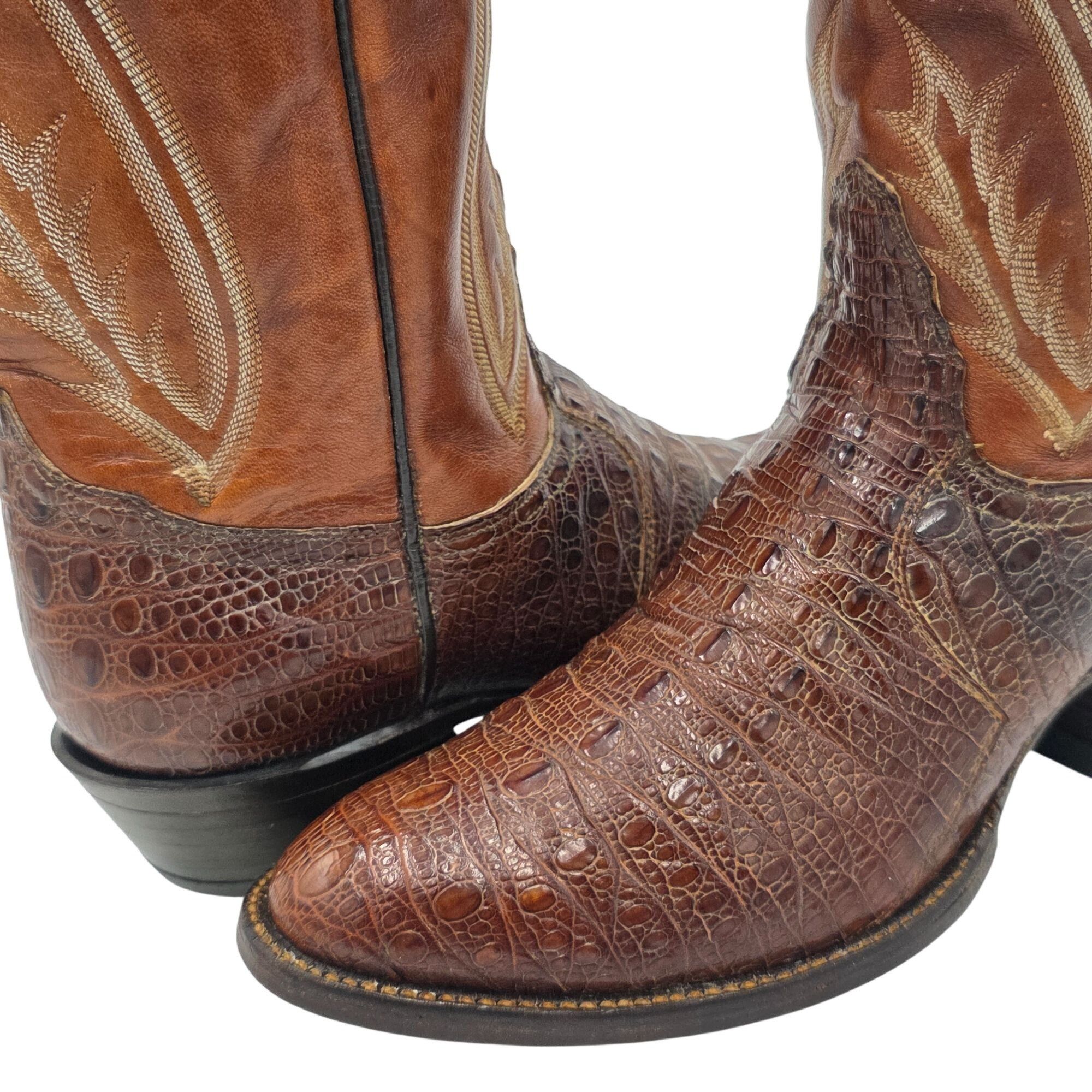 Tony Lama Vintage El Rey Tony Lama HBL Exotic Men 9D Brown Cowboy Boot Size US 9 / EU 42 - 14 Thumbnail