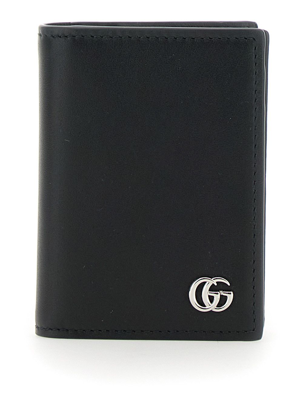 Black Card Holder with Double G Detail on the Front in Leather Man