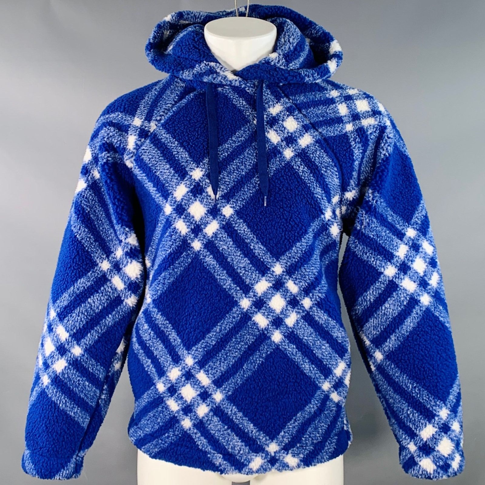 Burberry XS Blue White Plaid Acrylic Blend Fleece Hoodie Pullover Size US XS / EU 42 / 0 - 1 Thumbnail