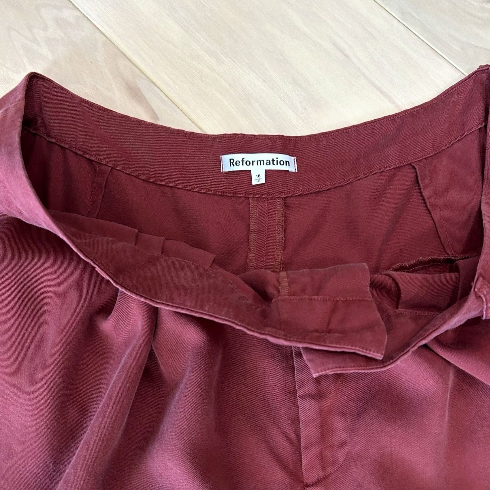 Reformation Reformation Pants Womens 18 Maroon Type Mason Wide Leg Stain Women Size 40" / US 18 - 3 Thumbnail