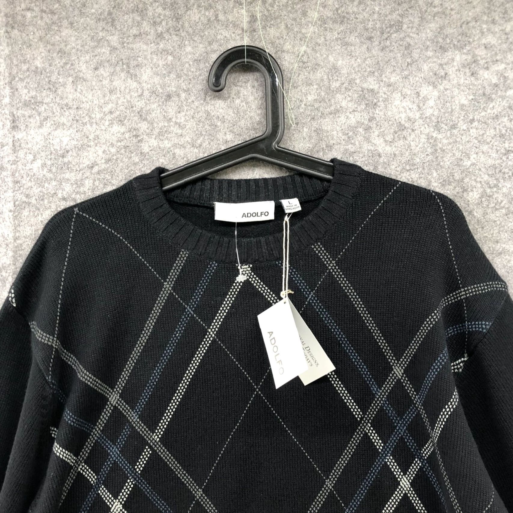 Vintage NWT Adolfo Sweater Mens L Black Cotton Crewneck Knit Pullover Diamond Print Size US L / EU 52-54 / 3 - 3 Thumbnail