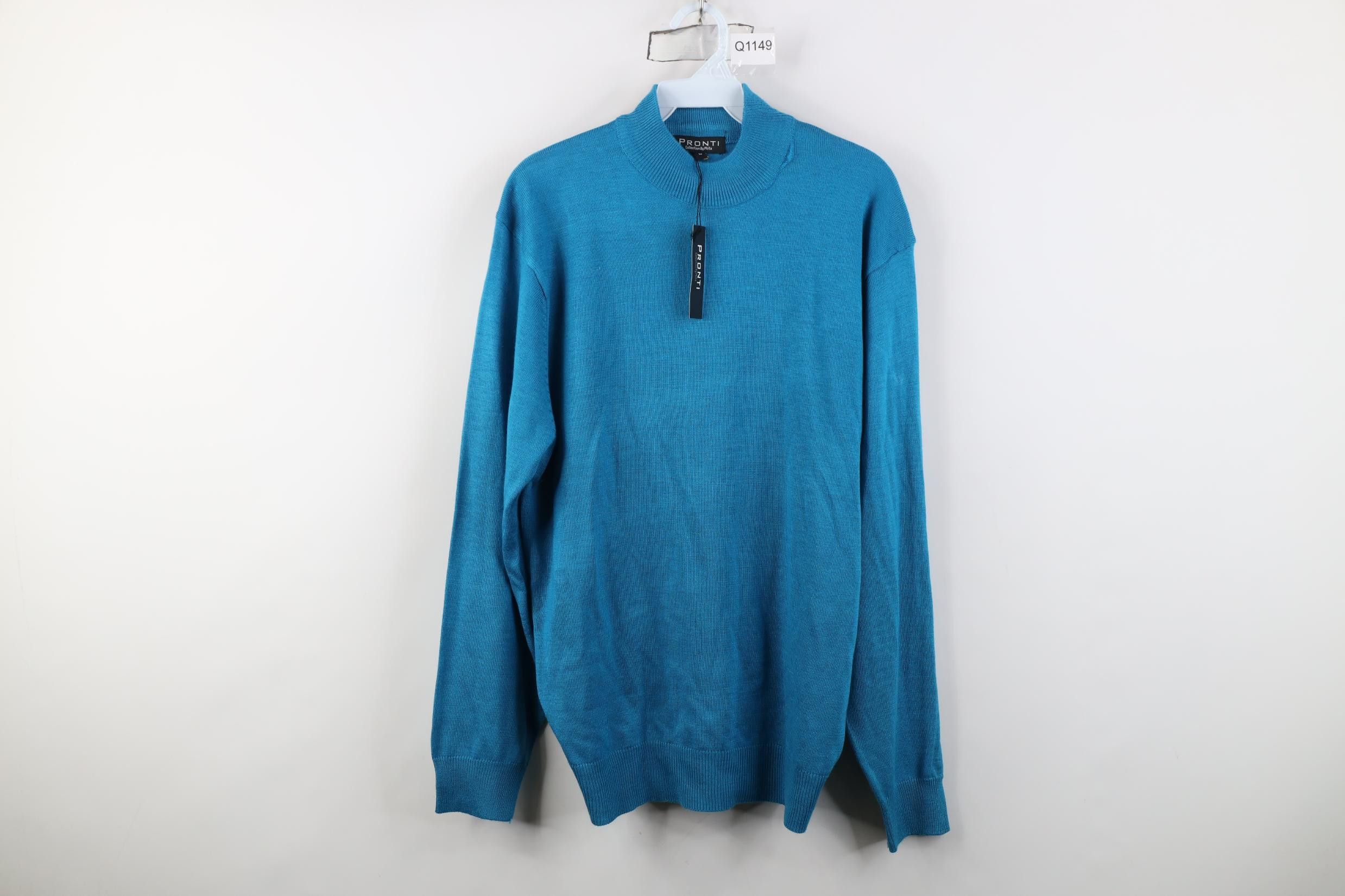 Vintage Deadstock Vintage 90s Y2K Streetwear Mock Neck Sweater Blue Size US M / EU 48-50 / 2 - 1 Thumbnail
