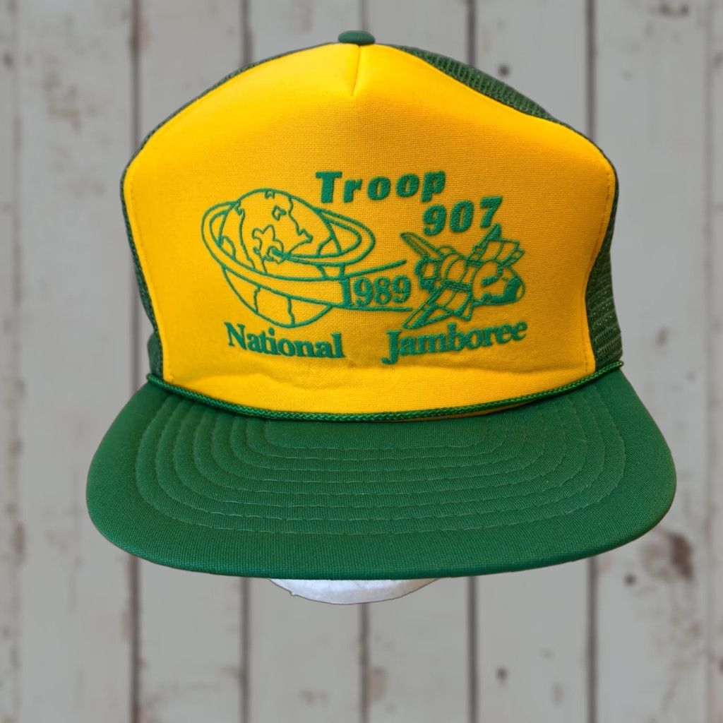 Vintage VINTAGE Boy Scouts Trucker Hat 1989 Troop 907 National Jamboree Yellow OTTO Size ONE SIZE - 1 Thumbnail